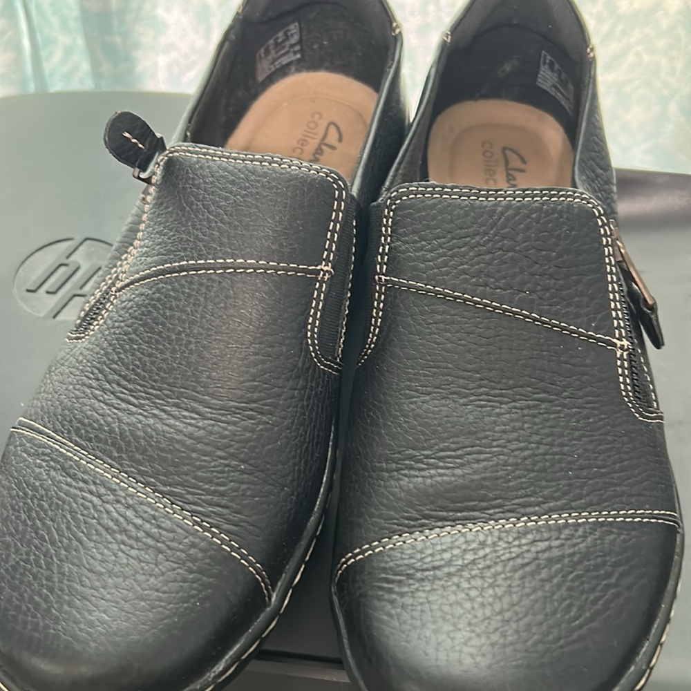 Women’s Clark’s Black Leather Slip-On Shoes